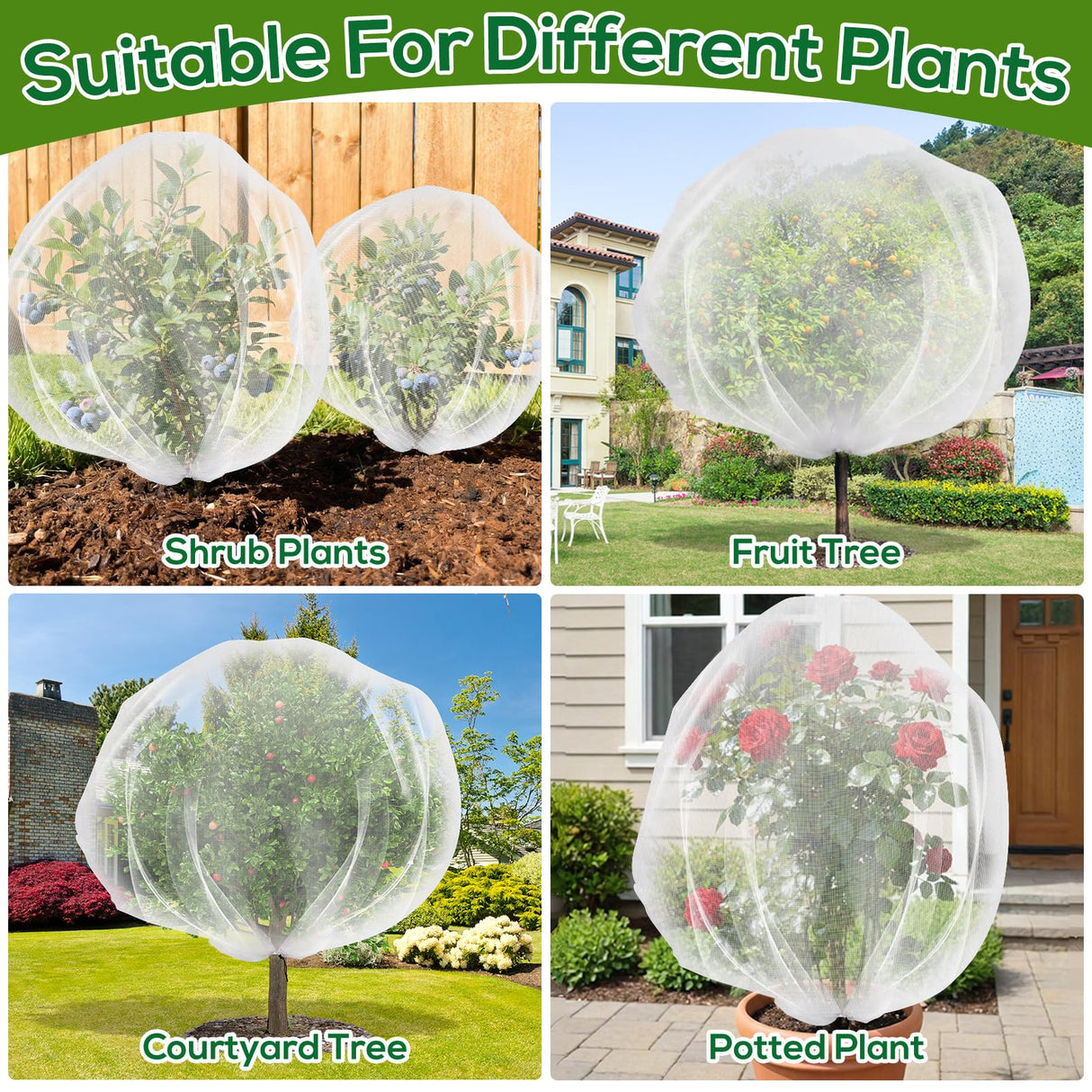 2 Pack 8.2 x 6.6 ft Fruit Tree Netting Covers with Drawstring