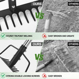 BARAYSTUS 15 Inch Wide Bow Rake, 16 Steel Tines Metal Head Rake Tool with Stainless Steel Handle, Adjustable Long Handle Garden Rake for Loosening Soil Leveling Mulch Gathering Lawns Leaves