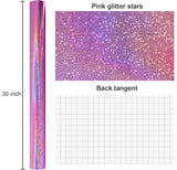 Burymento Pink Wrapping Paper Roll, Metallic Holographic Star Gift Wrap for Birthday, Valentines, Mothers day, Graduation, Wedding, Fathers day, Baby Shower, Christmas (30 IN x 32.8 FT)