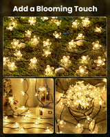 Brightown 2 Pack Total 52FT 120 LED Solar String Lights Flower Outdoor Waterproof Fairy Lights for Garden Yard Fence Patio Christmas Tree Wedding Party Decor, Warm White