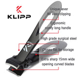 Toenail Clippers for Thick Toenails – KLIPP 15 mm Wide Jaw Thick Fingernail and Toenail Cutter with Curved Stainless-Steel Blades for Seniors – Podiatry Tool for Manicure Pedicure Toe Nail Care