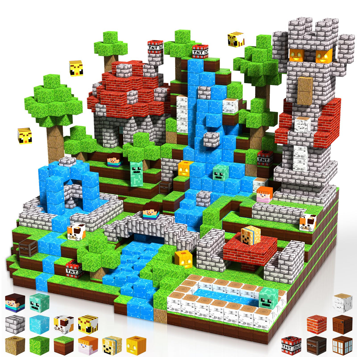 150PCS Magnetic Blocks-Magnetic Building Blocks Magnetic Tiles Stacking, Build Mine Magnet World Set, STEM Montessori Sensory Toys for Toddlers Kids Boys Girls Ages 3-5 6-8 Christmas Birthday Gifts