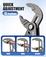 WORKPRO Mini Water Pump Pliers, 4-Inch Groove Joint Pliers, Fast Adjustable Tongue and Groove Plier with 15-Position Push-Lock, V-Jaw for Multi-Surface Grip, EDC Plier for Tight Spaces & Versatile Use