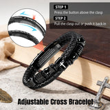 Enjoy Risingsun Bible Verse Christian Bracelet for Men, Adjustable Braided Black Leather Cross Jewelry, Inspirational Religious Faith Gifts for Men, Dad, Son, Husband (Joshua 1:9)