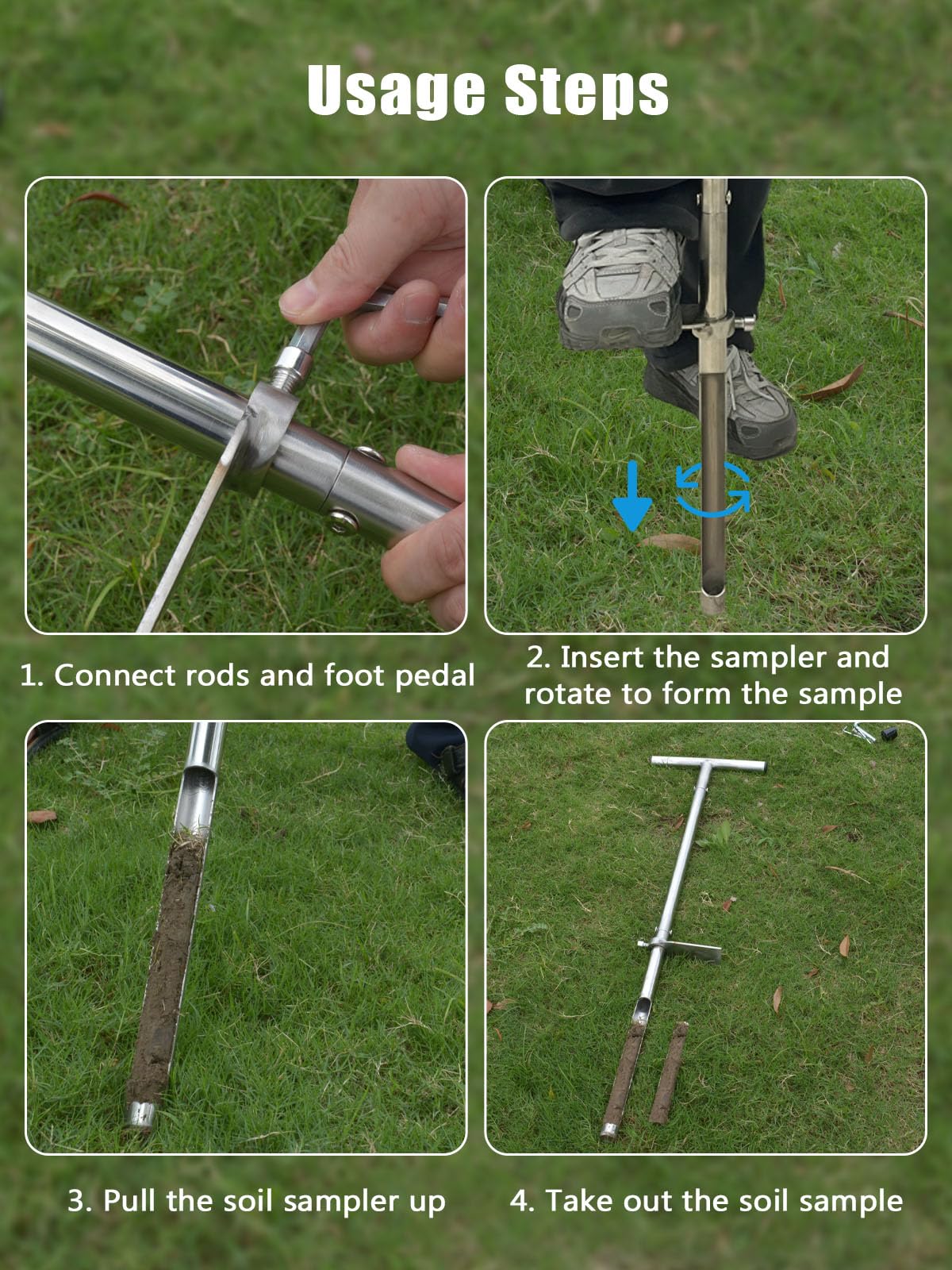 Soil Probe 36 Inches, Soil Sample Probe Stainless Steel, Soil Sampler Probes Rod for Soil Sampling, Soil Test Kit for Gardening