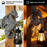 Garden Statues Tree Hugger Dragon - Halloween Dragon Statue Solar Lights Outdoor Patio Wall Decor,Christmas& Mothers Day&Birthday Gifts for Grandma Mom Women,Ideas Arts Crafts Waterproof Resin Lantern