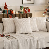 MIULEE Pack of 4 Cream White Corduroy Christmas Decorative Throw Pillow Covers 18x18 Inch Soft Boho Striped Pillow Covers Modern Farmhouse Home Decor for Sofa Living Room Couch Bed