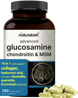 Glucosamine Chondroitin MSM Supplement, 240 Capsules | 10-in-1 Joint Supplements for Men & Women – with Hyaluronic Acid, Collagen, Glucosamine Sulfate, Turmeric, Boswellia, & More – Non-GMO