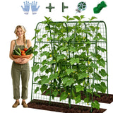63" H x 47" L x 23" Cucumber Trellis for Raised Beds, Heavy Duty Metal Garden Arch Trellis with Nylon Net & Plant Ties, Vertical Trellis for Climbing Plants, Cucumbers, Tomatoes, Peas & Vines