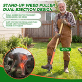 RexWeed Stand Up Weed Puller Tool, 4-Claw Steel Head Deep Root Extractor with Dual-Eject Design, Real Bamboo Long Handle & Metal Anti-Slip Pedal, No Bending Dandelion Remover for Garden Lawn Yard