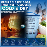 ICE LOCK Reusable Ice Packs for Coolers - Large Leakproof Ice Bags - Refillable with Cubed Ice, No Freezer Needed - 4 Layer Waterproof - Cold & Dry Storage with Drinkable Meltwater - (Pack of 2)