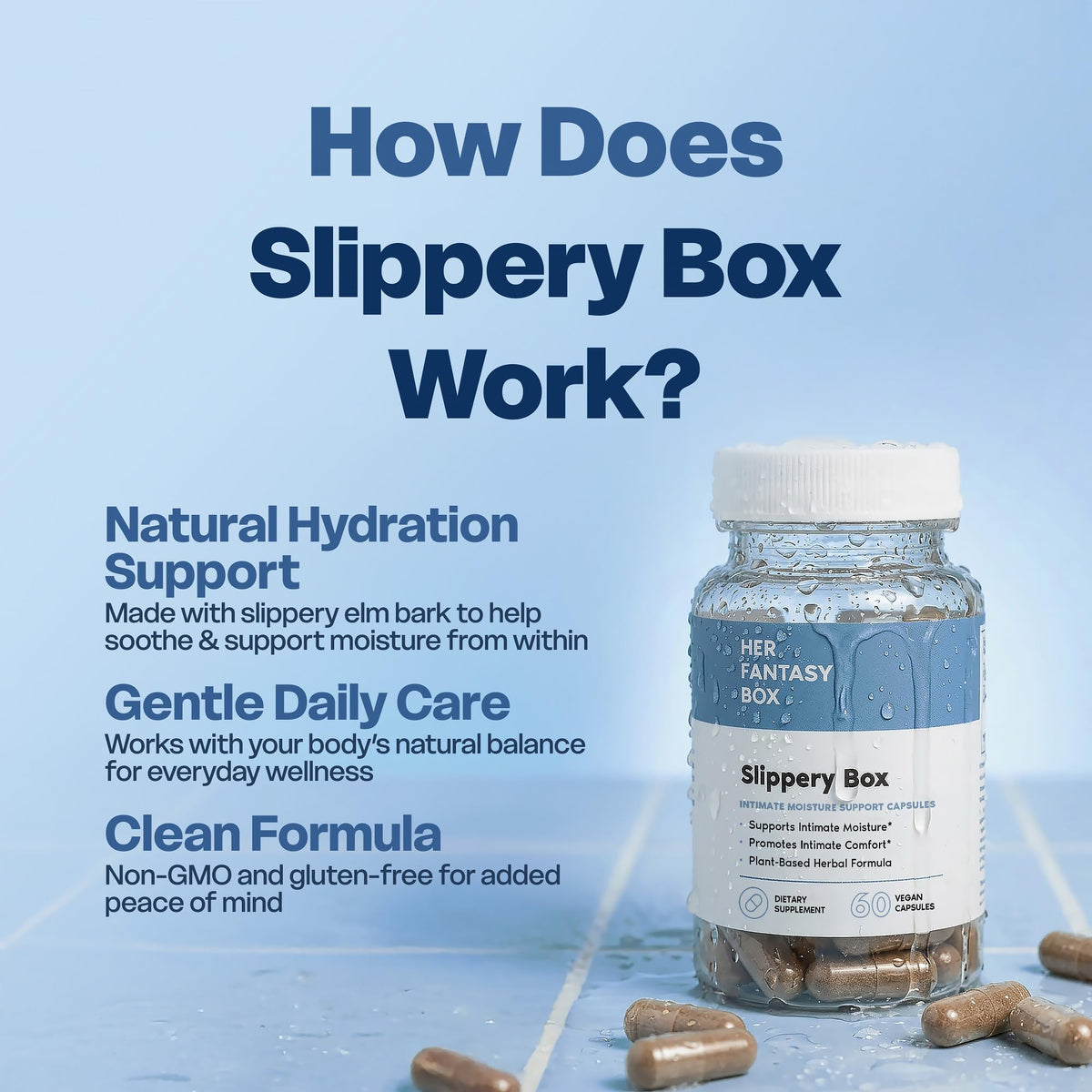 Her Fantasy Box | Slippery Box | Fast-Acting Slippery Elm Capsules for Feminine Wellness & Intimate Moisture Support – 60 Vegan Capsules