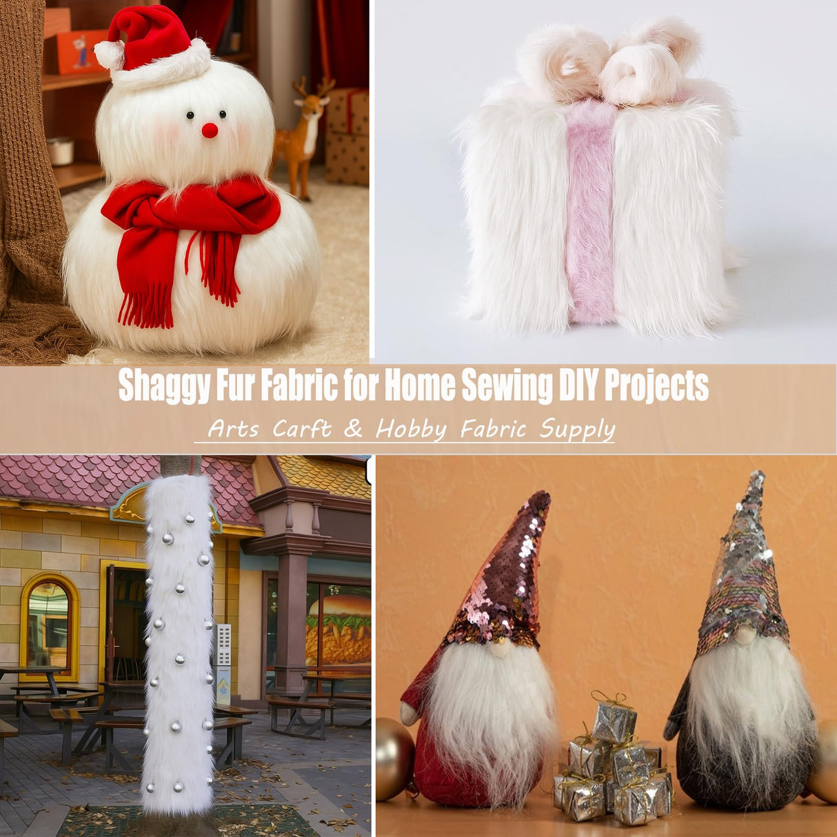 Faux Fur Fluffy Crafts Fabric 23.6x59 inch White, Long Pile Shaggy Fur Fabric for Costume, Halloween Decoration, Home Sewing, Craft Arts Supply, Upholstery, Christmas Plush Furry Material