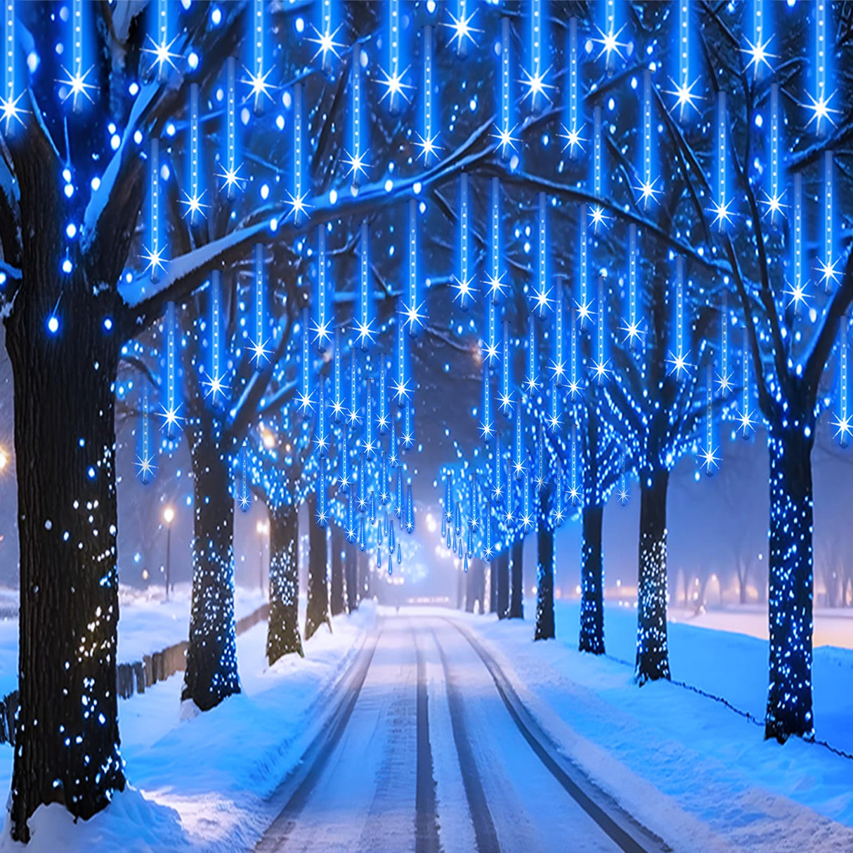 Adecorty Christmas Lights Outdoor UL Certified 24 Tubes 576 LEDs (Equivalent to 3 Sets of 8 Tubes) Meteor Shower Light Falling Rain Drop Icicle Lights for Christmas Decorations Halloween Party, Blue