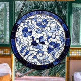 AMDERVEN Stained Glass Window Hanging, Blue and White Abstract Flowers Sun Catcher for Door Home Decor Suncatcher Christmas Mother's Day Birthday Gifts for Women Men Mom and Nana 9.8 in