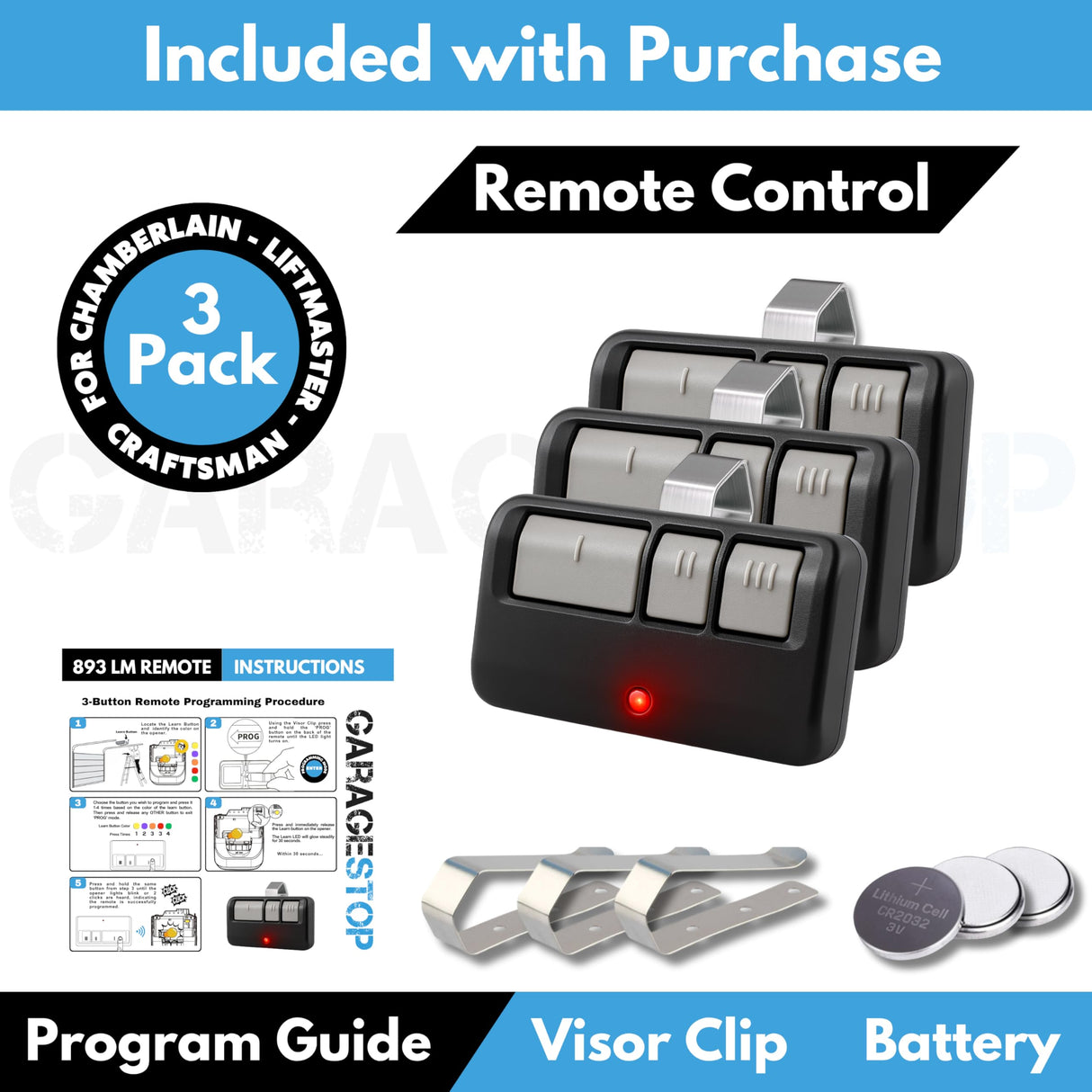 3X for LiftMaster Chamberlain Craftsman Universal Garage Door Opener Remote Replacement, 893LM 893Max 891LM 371LM 373LM 971LM 973LM, Extra Long-Range