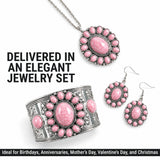 Shop LC Howlite Western Jewelry Set for Women | Turquoise Inspired Cowgirl Boho Necklace Earrings Bracelet | Chunky Statement Southwestern Jewelry - Sunset Rose