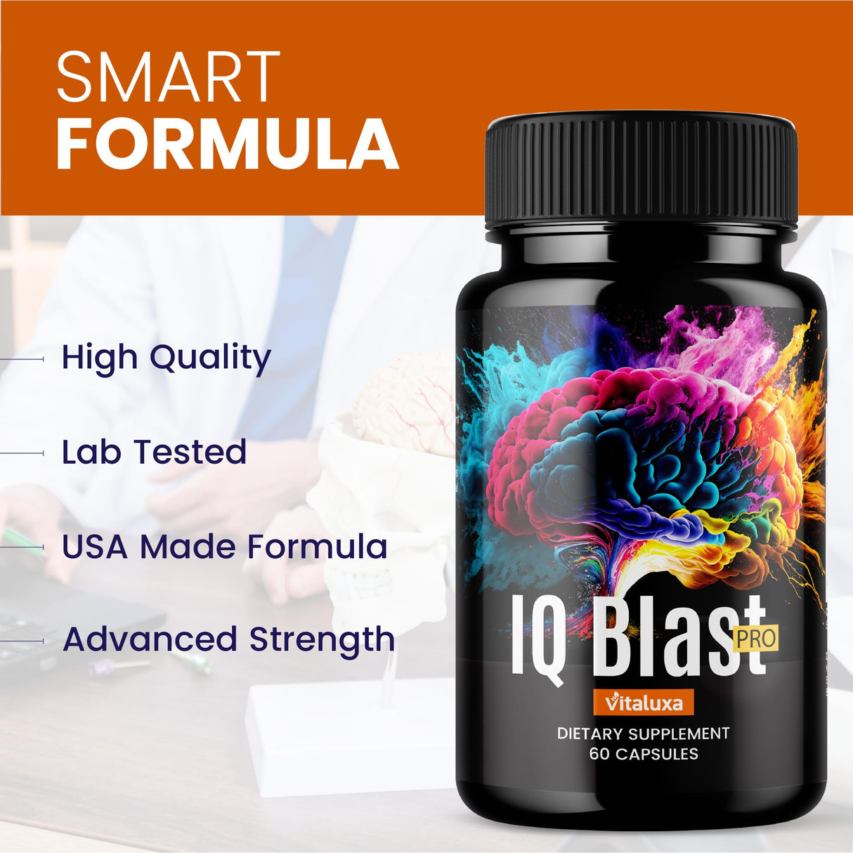 (2 Pack) IQ Blast Pro Capsules, IQblast Pro Supplement Official Brain Pills for Memory and Focus, IQblastpro Blaster Premium Clarity Support Advanced Formula Reviews All Natural Ingredients (120 Ct)