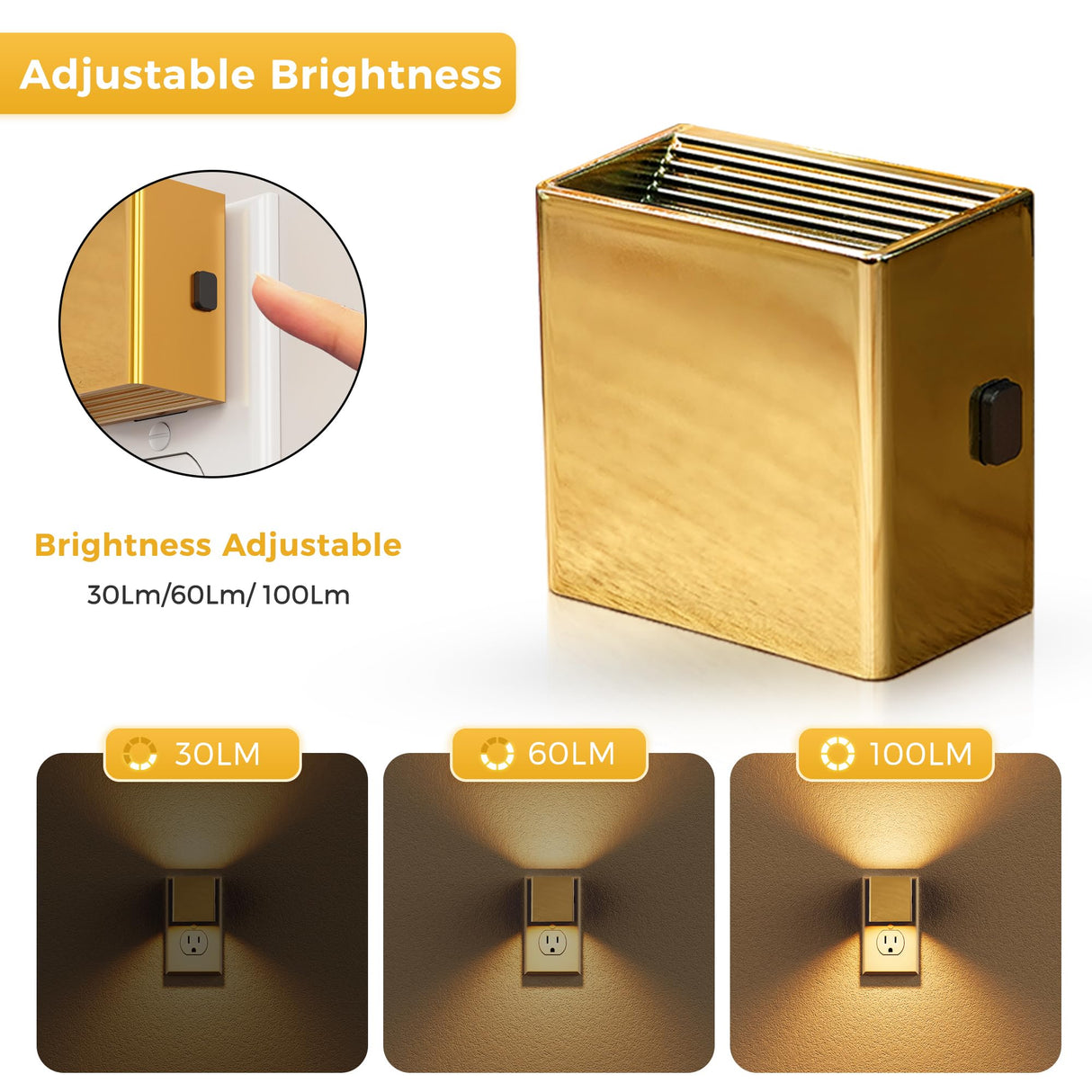 L LOHAS LED Night Light,Night Lights Plug into Wall,[2-Pack] Dimmable Night Light with Light Sensor,3000K Warm White,Gold Nightlight for Bathroom Hallway Kitchen