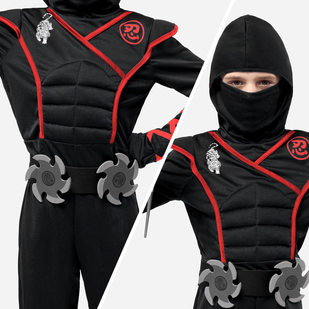 Spooktacular Creations Halloween Ninja Costume, Black Ninja Outfit Set for Kids, Halloween Costumes with Accessories for Boys Dress Up and Role Play Party (Small, 5-7 yrs)