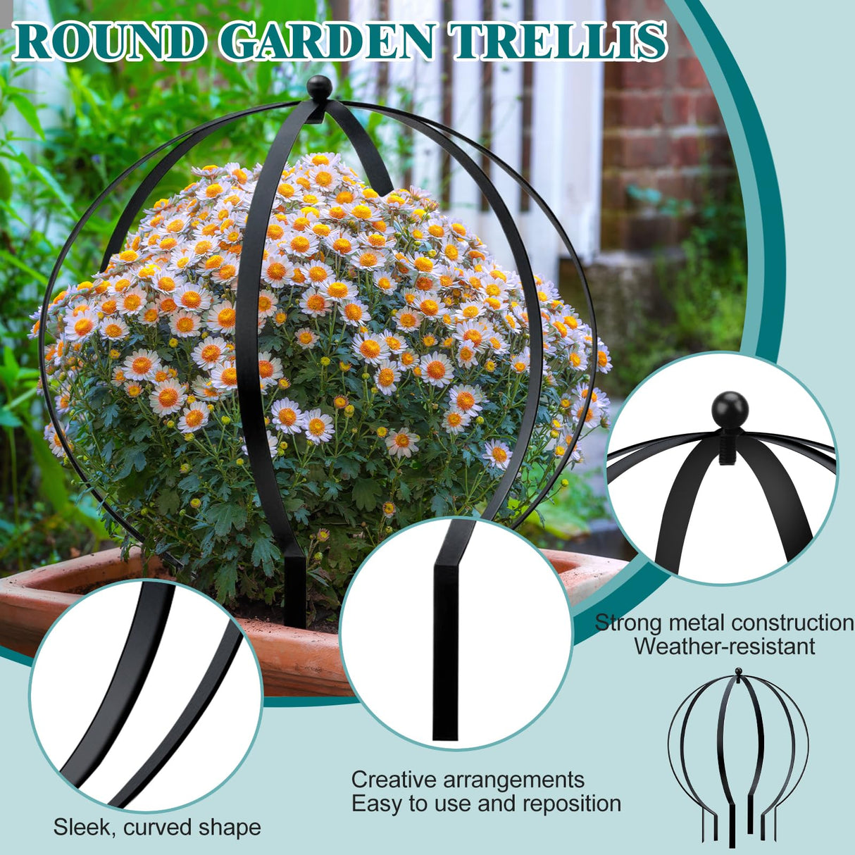 HEYTIMI 2 PCS Metal Garden Round Trellis for Climbing Plants, Large Black Powder Coated Obelisk for Roses, Vines, Flowers, Patio Doorway Garden Decor Indoor Outdoor, Easy Assembly (25.2" x 21.3")