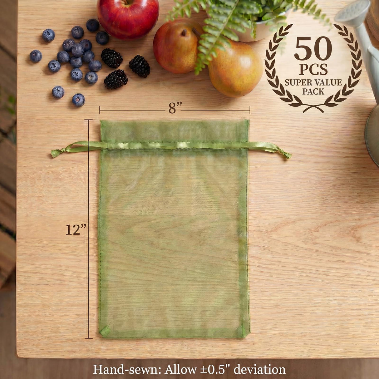 300 Pcs Fruit Protection Bags, 8x12 Inch Green Garden Mesh Bags for Grapes & Fruit Trees, Breathable Organza Netting Cover Bags for Grapes, Tomatoes, Mangos & Vegetables