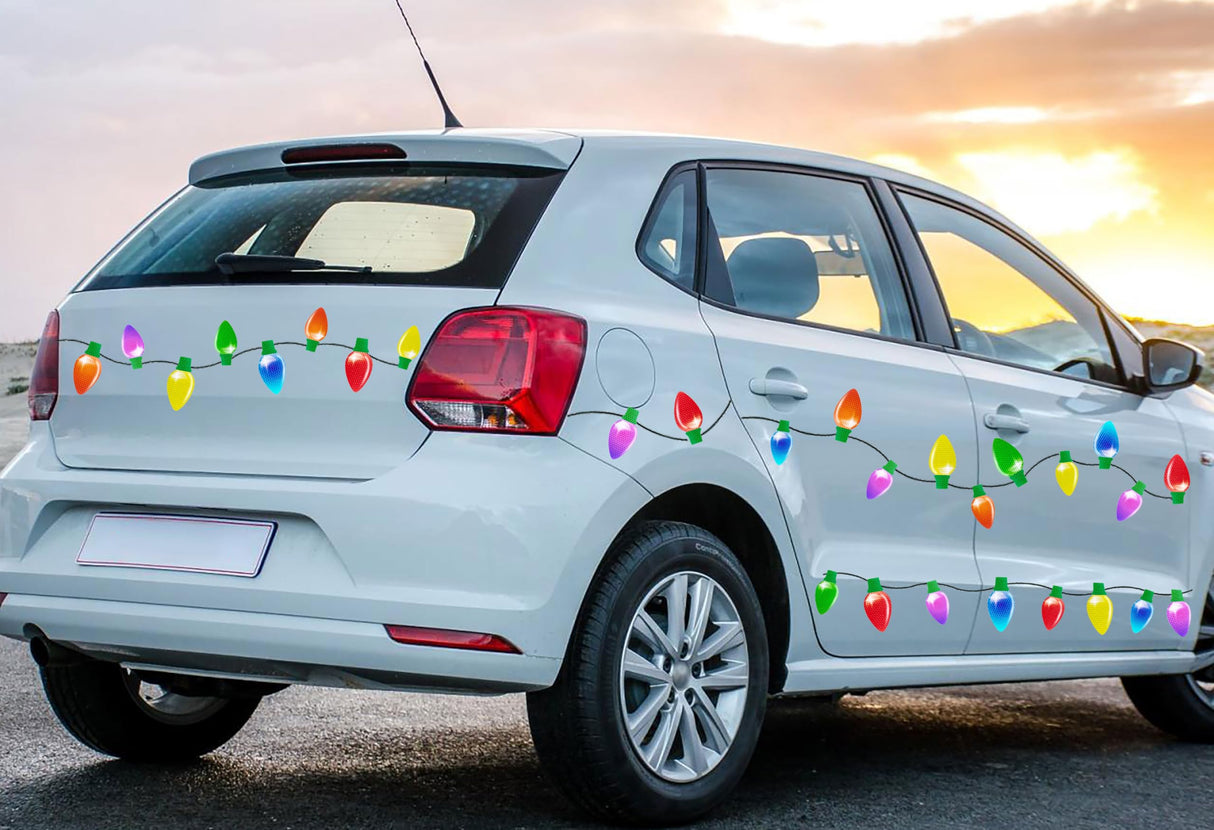 190PCS Christmas Car Refrigerator Decorations - 90 Reflective Bulb Light Shaped Magnets 100 Magnetic Wires Ornaments Set Xmas Holiday Cute Decor