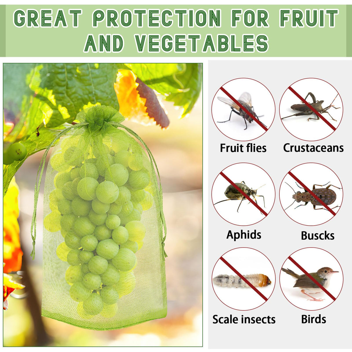DECYOOL 120 Pcs Green Fruit Protection Bags 6x12 Drawstring Cover Bags