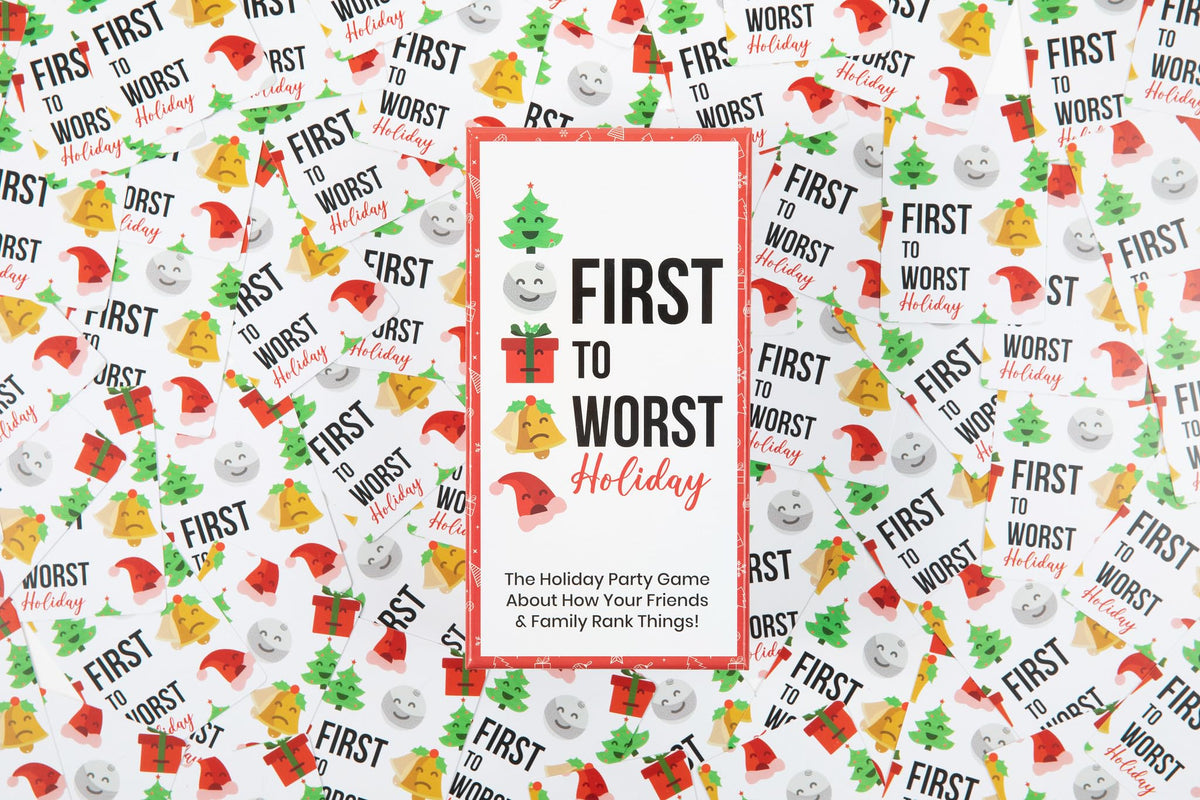 FIRST TO WORST Holiday Edition Party Game - A Festive Card Game About How Your Friends & Family Rank Things - Perfect for White Elephant Gifts, Stocking Stuffers and Board Games with Friends