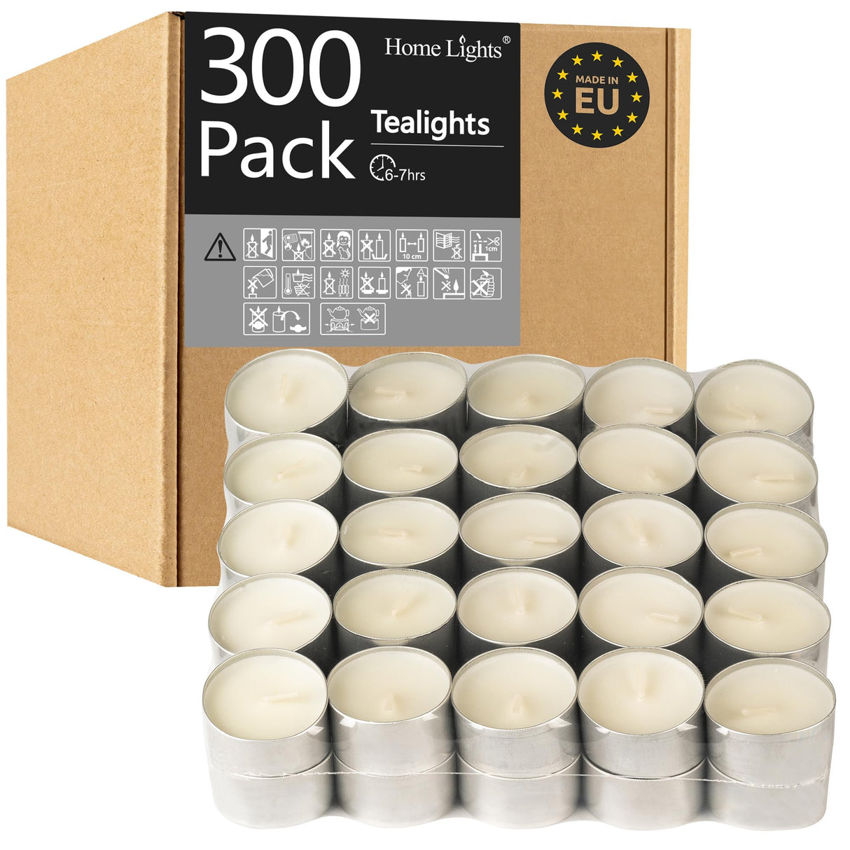 HomeLights Unscented White Tealight Candles -300 Packs, 6 to 7 Hour Burn Time Smokeless, Mini Votive Paraffin Candles with Cotton Wicks for Shabbat, Weddings, Christmas