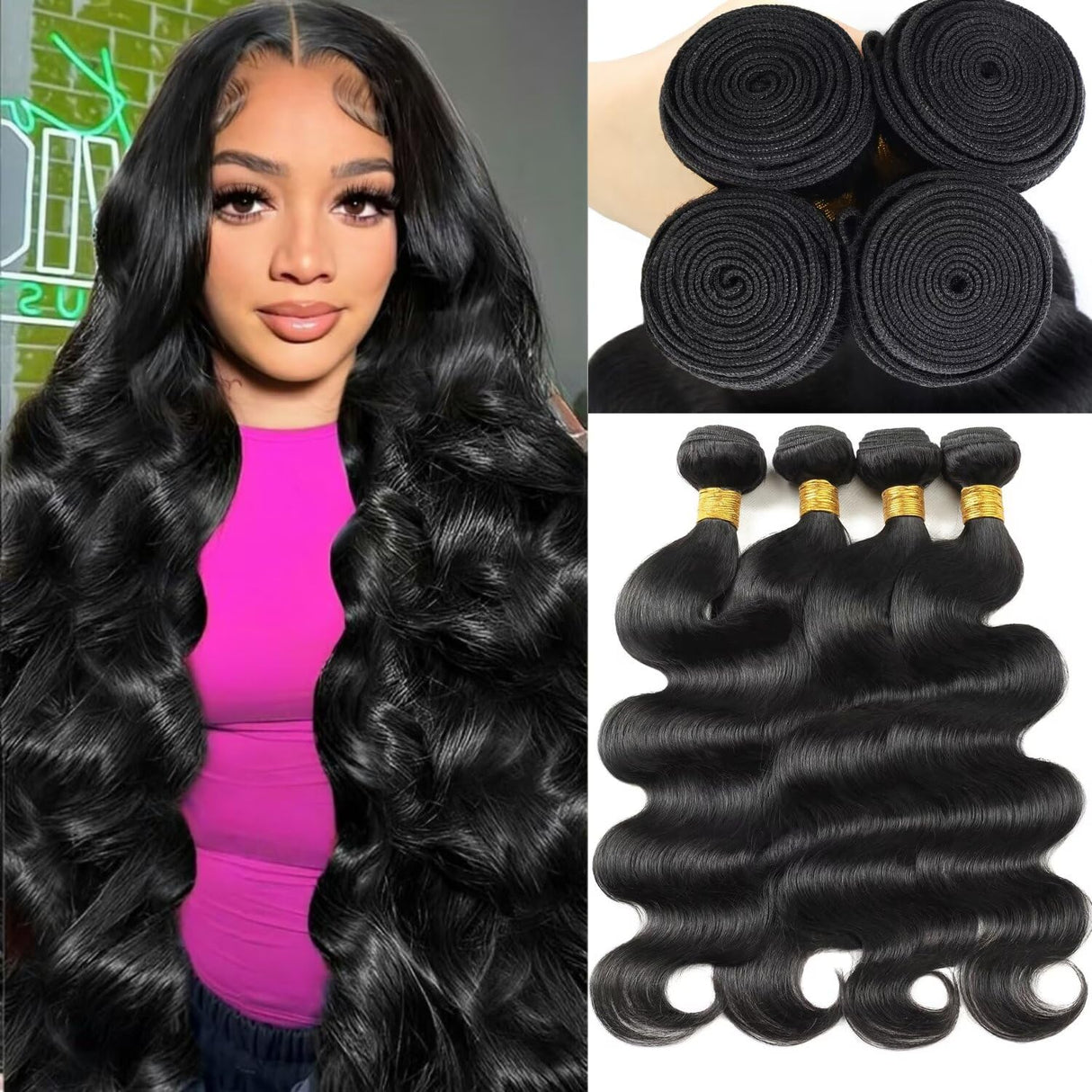 12A Human Hair Bundles 24 26 28 30 Inch Body Wave Bundles Human Hair 100% Unprocessed Brazilian Virgin Weave Bundles 4 Bundles Real Natural Black Wavy Human Hair Extensions 1B Bundles for Women