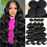 12A Human Hair Bundles 24 26 28 30 Inch Body Wave Bundles Human Hair 100% Unprocessed Brazilian Virgin Weave Bundles 4 Bundles Real Natural Black Wavy Human Hair Extensions 1B Bundles for Women