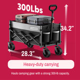 SYNCFUN Collapsible Wagon Cart Foldable, Portable Rolling Shopping Carts with Wheels, All Terrain Folding Sport Beach Wagons, Heavy Duty Garden Utility Cart for Groceries Fishing, Black