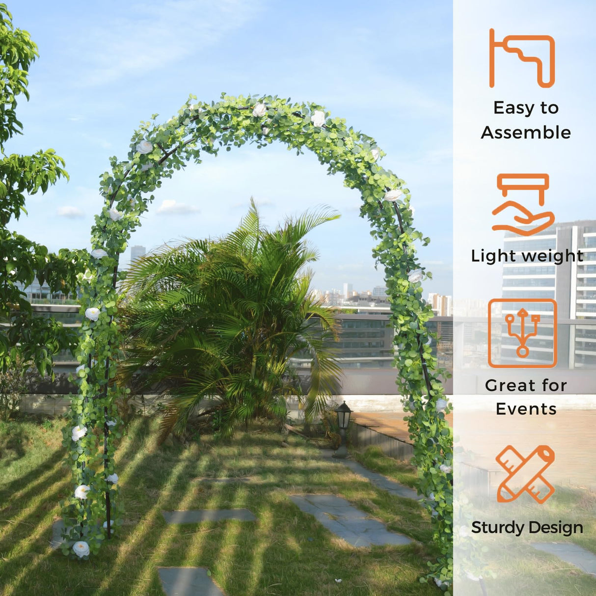 Mr.Ton Garden Arch Arbors, Trellis for Climbing Plants Outdoor 6-8ft, Two Way Assemble Wedding Decoration Metal Arch,Black