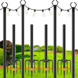 zoegi 4 Pack 10Ft String Light Poles,Light Poles for Outside Lights with Fork,Outdoor Brackets Hanging Lights,Metal Stand for Deck Patio,Backyard,Wedding,Deck,Party (4Pack)