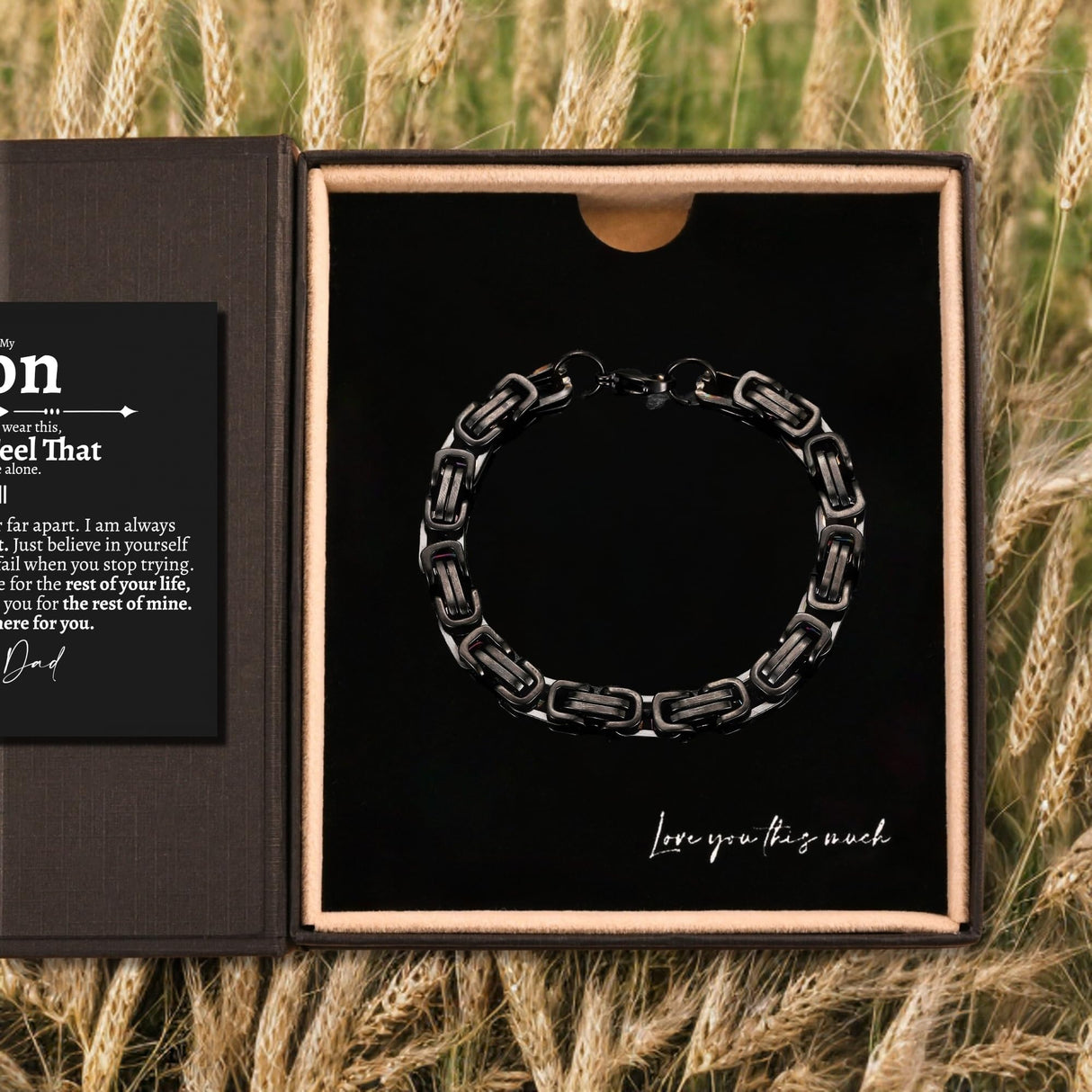 Love You This Much Gift for Son From Dad | Mens 5mm Twist Bracelet | Father Son Presents | 8"+1" Extender | Luxury Gift Box & Card (Black/Black)