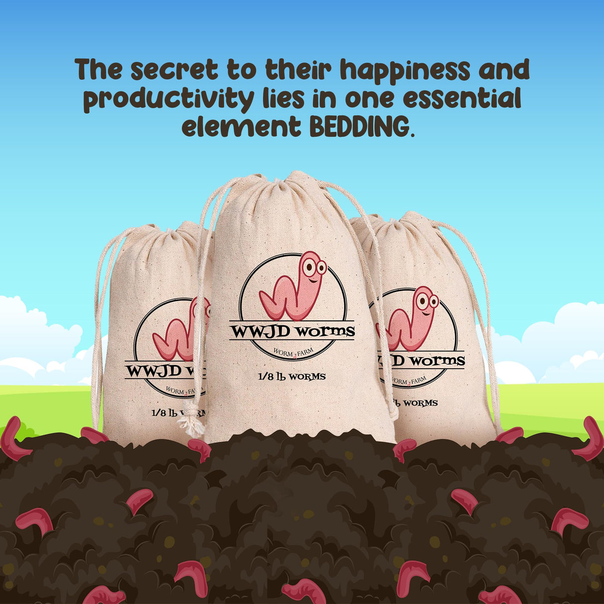 WWJD Worms Red Wigglers Composting Worms - 1/8lb - Easy to Manage Red Worms for Composting - Use for Worm Castings for Plants, Garden, Worm Farm, Vermicompost Bin & Compost Starter