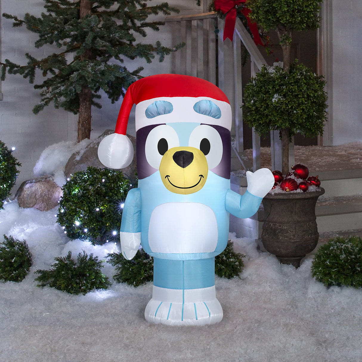Gemmy Bluey Christmas Airblown Inflatable in Santa Hat Bluey, 3.5 ft Tall, Blue