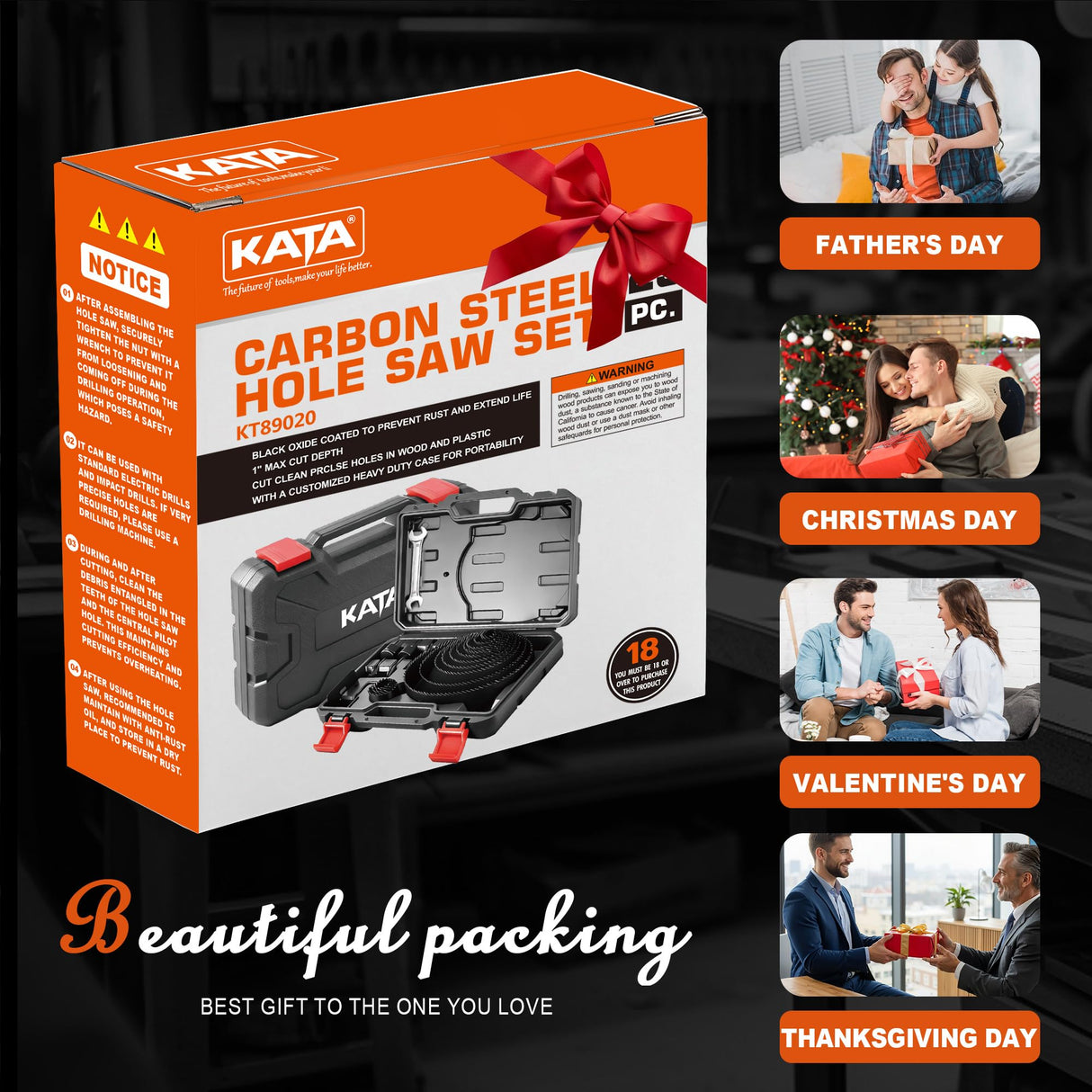 KATA 25 Piece Hole Saw Kit with 3/4"-6" for Wood, Drywall, PVC and Plastic