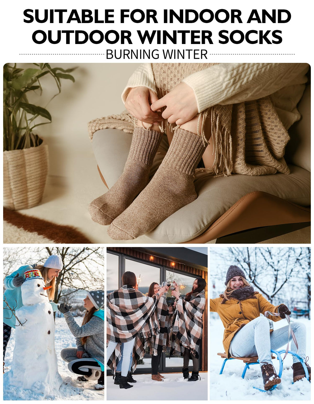 CLOSEMATE Boot Socks for Women Thick Warm Winter Crew Socks 3 Pairs