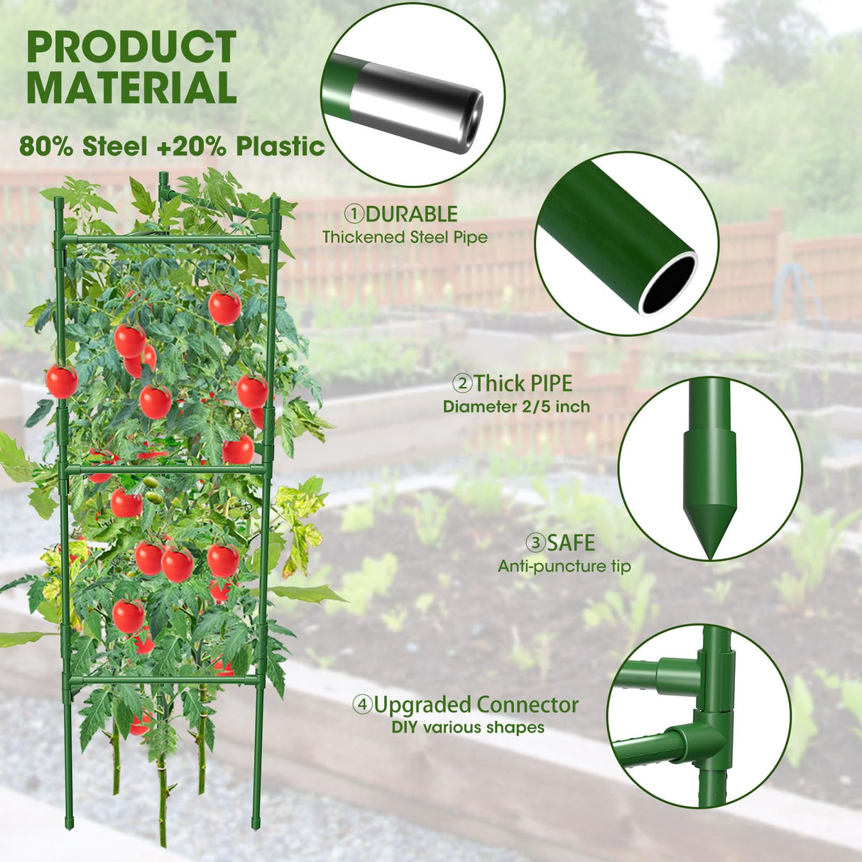 MQHUAYU 6 Pack Tomato Cage,Tomato Cage for Raised Garden Bed, 48'' Tall Tomato TrellisTriangle or Square Cages for Garden,Pots, Plant Cages & Supports（Green, Extra Bold ）