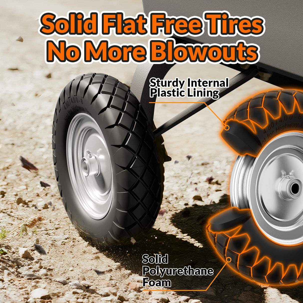 RONPOW 4.80/4.00-8 Flat Free Wheelbarrow Tire and Wheel, 16" Solid Puncture Proof Replacement Tires with 5/8" & 3/4" Bearings, 400Lbs Load, Universal Fit for Garden, Farm & Construction, 1Pack Black