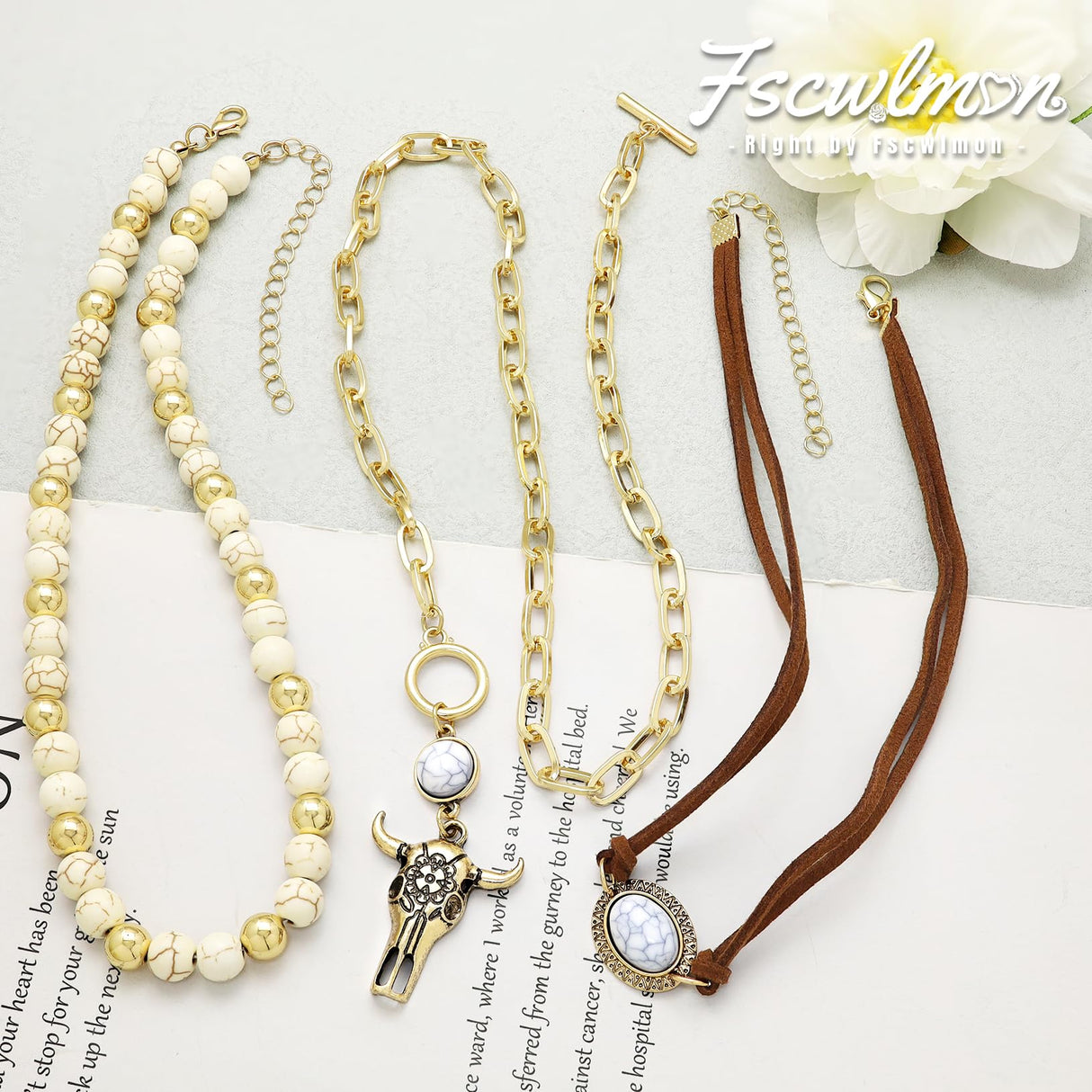 Fscwlmon 3 Pcs Layered Western Cowgirl Necklaces for Women Boho Turquoise Beaded Western Jewelry Rhinestone Cowboy Hat Boots Ox-Head Pendant Choker Paperclip Chain Cowboy Chic Country Accessory NTGJB