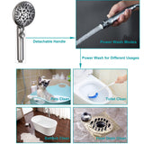 GwernKB Handheld Shower Head with On Off Switch 8-Mode High Pressure Showerhead with 79 Inches Extra-long Stainless Steel Hose and Bracket PLUS Extra Low-Reach Adhesive Wall Mount for Kids,Silver…
