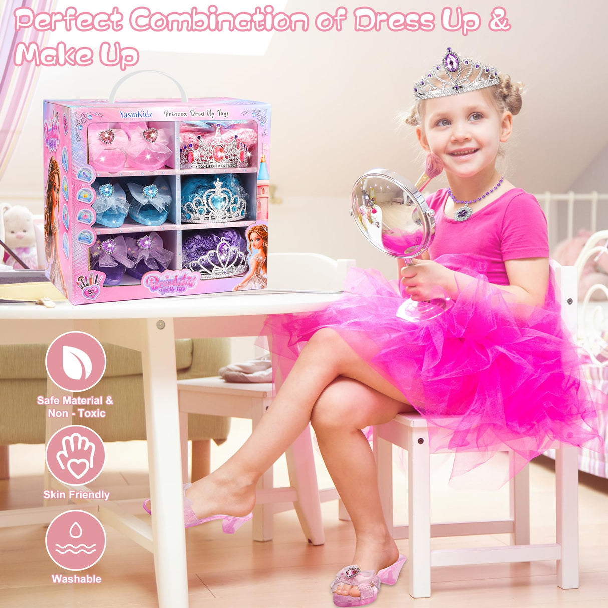 YasinKidz Princess Dress Up, Jewelry Boutique Kit, Skirts, Shoes, Crowns