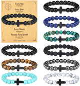 SONNYX 10PCS Religious Cross Beaded Bracelets for Men