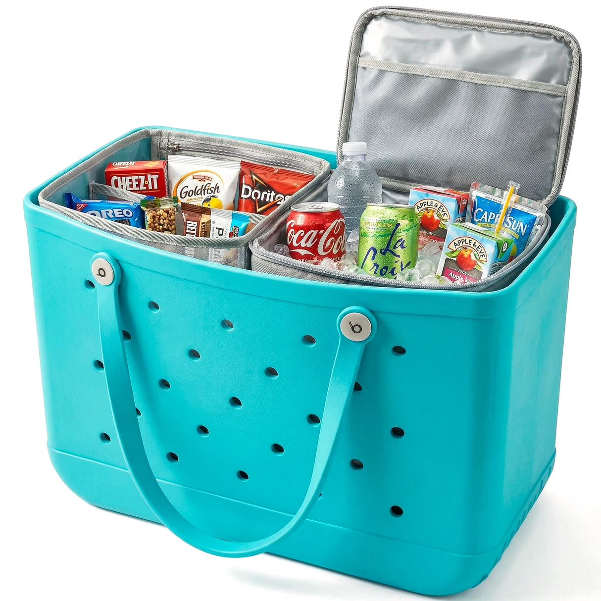 2-in-1 Cooler Organizer Insert for X Large Bogg Bag Accessories, 2-in-1 Dry-Wet Separate Tote Insert with Leakproof Cooler&Mesh Storage Bag,Bogg Bag Accessories for Beach,Camping,Picnic,Travel (Grey)
