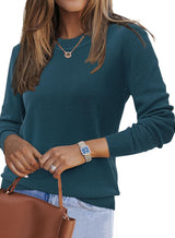 Arach&Cloz Womens Sweaters Trendy 2024 Long Sleeve Crew Neck Ladies Knit Tops Business Casual Outfits Fall Clothes Dressy Clothing Christmas(A-Green,M)