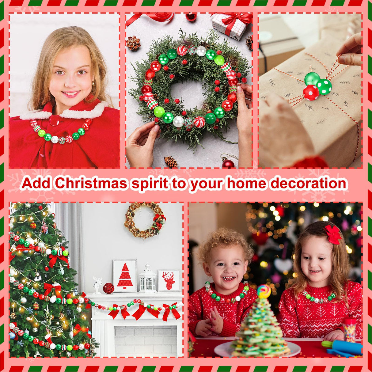 Poen 100 Pcs 20 mm Christmas Rhinestone Bubblegum Beads for Pens Bulk Crystal Resin Acrylic Plastic Spacer Chunky Beads for Christmas DIY Craft Keychain Necklace Bracelet Jewelry Making Holiday Decor