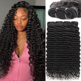 Human Hair Bundles 20 22 24 26 Inch Deep Wave Bundles Human Hair 12A 4 Bundles Human Hair 100% Unprocessed Virgin Deep Curly Human Hair Bundles Deals Real Human Hair Extensions Natural Black